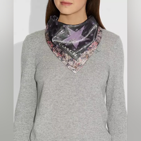 NWT Coach Dusty Lavender Glam Rock Lame Bandana Silk Blend - Picture 1 of 7